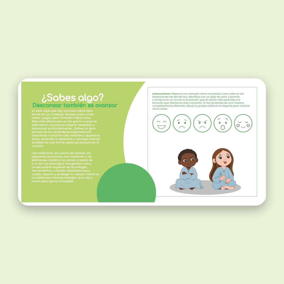 Página El sendero del Descubrimiento, con cinco caritas de emociones para encerrar
