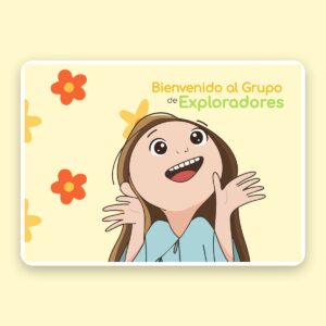 Ilustración de bienvenida al grupo de exploradores, con una niña sonriendo