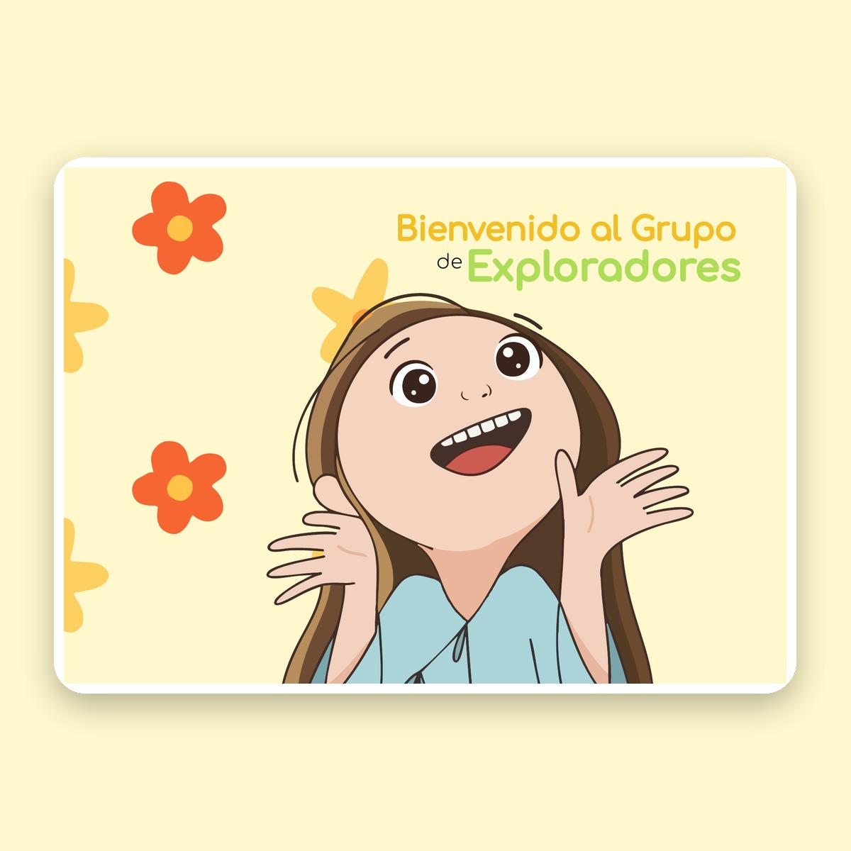 Ilustración de bienvenida al grupo de exploradores, con una niña sonriendo